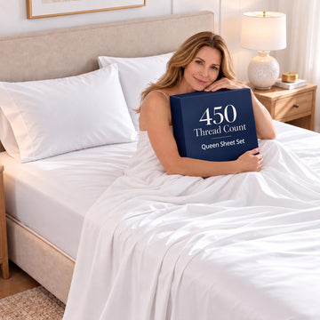 450TC 100% Cotton Sheet Set White - Long-Staple Silky Sateen Weave