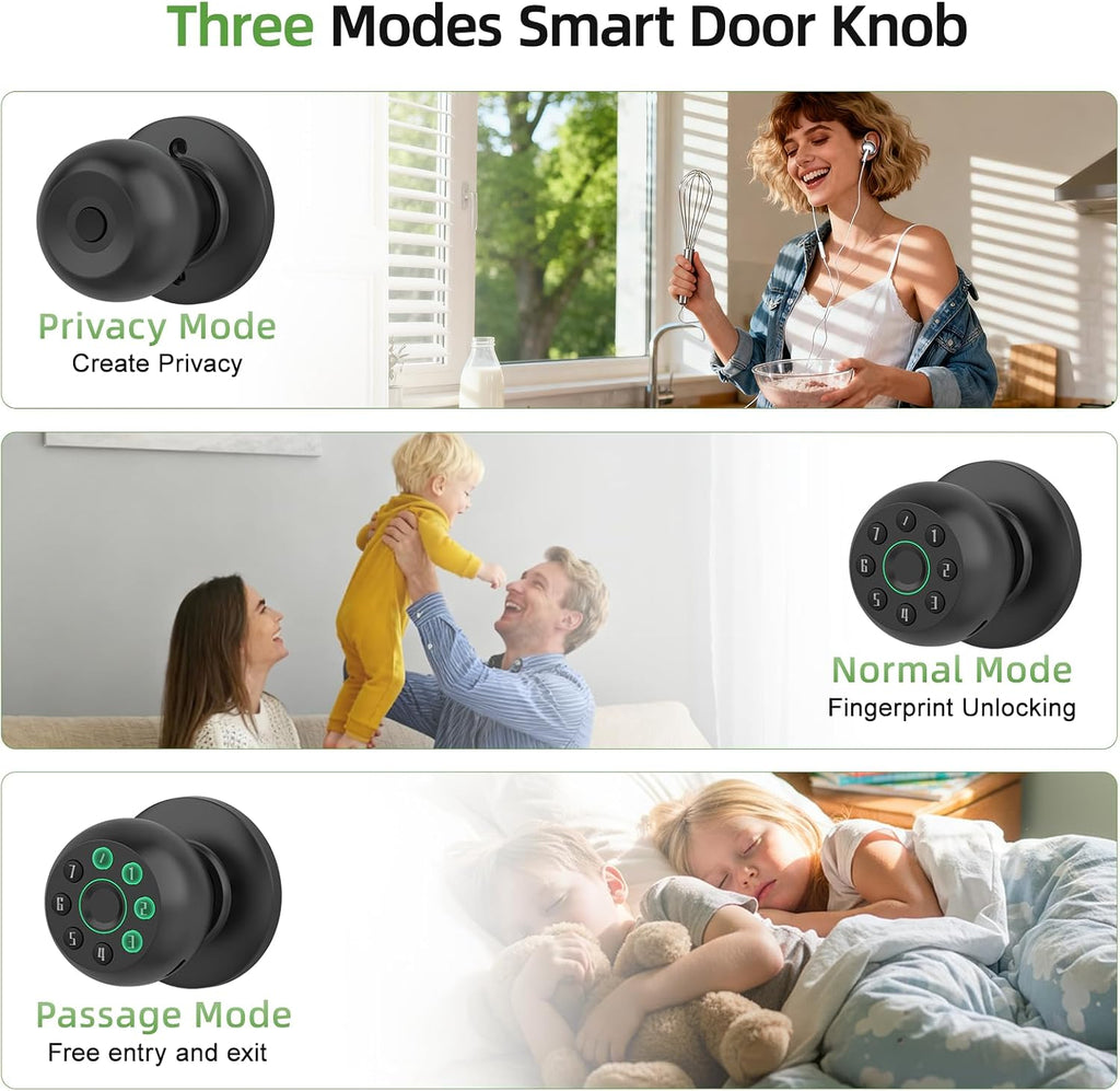 Fingerprint Door Knob, Smart Door Knob, Biometric Door Knob with Code, App Control, Auto Lock, Fingerprint Door