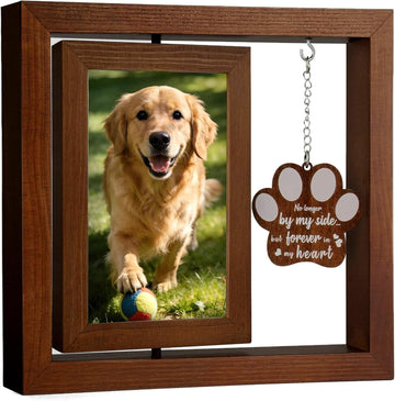 Dog Memorial Gifts for Loss of Dog, Rotating Wooden 4x6 Picture Frame