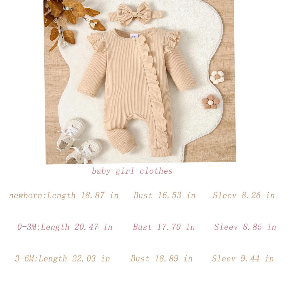 Newborn Baby Girl Romper Zip Ruffle Bodysuit One Piece Jumpsuit Baby Girl Clothes Coming Home Outfits