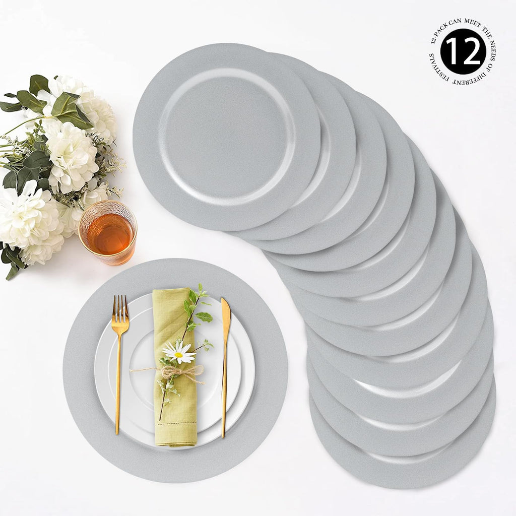 Silver Charger Plates Set of 12, 13" Plate Charger for Dinner Plate