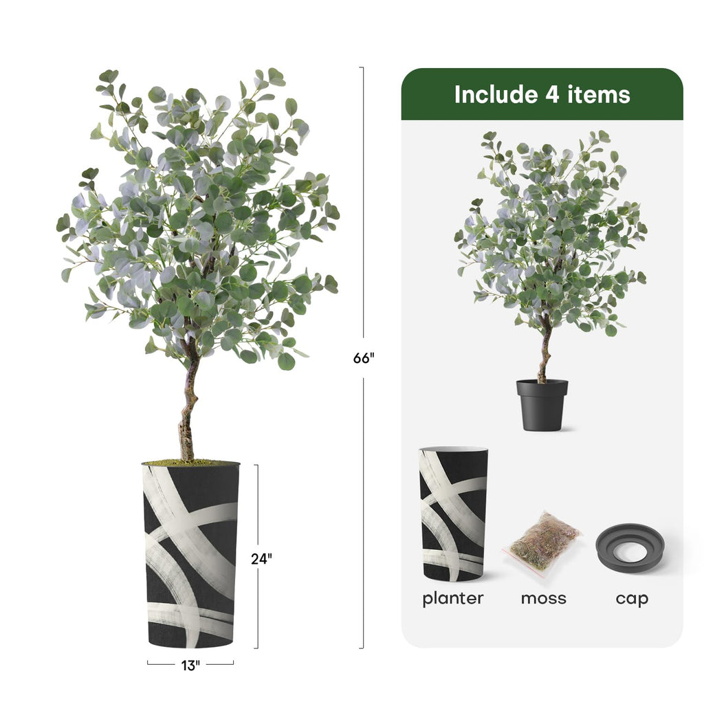 Artificial Tree in Geometric Pattern Planter, Fake Eucalyptus Silk Tree for Indoor and Outdoor Home Decoration - 66"