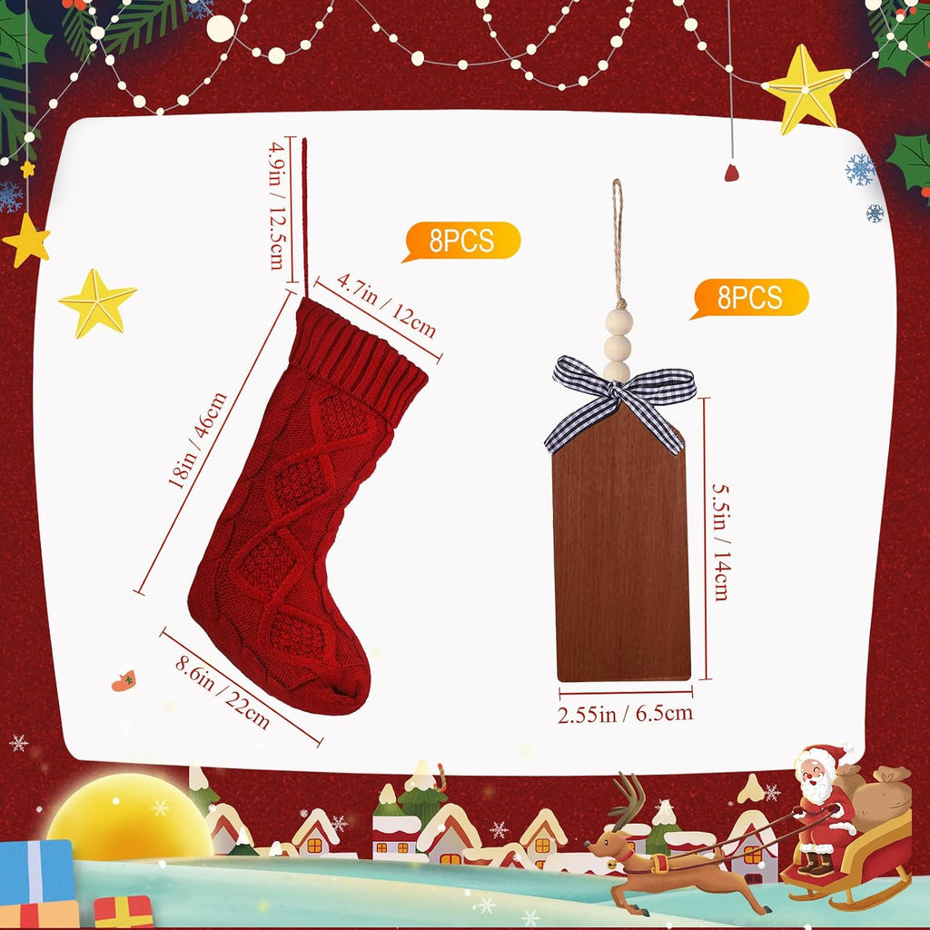 Set Large Christmas Stockings Name Tag, Red - Set of 8