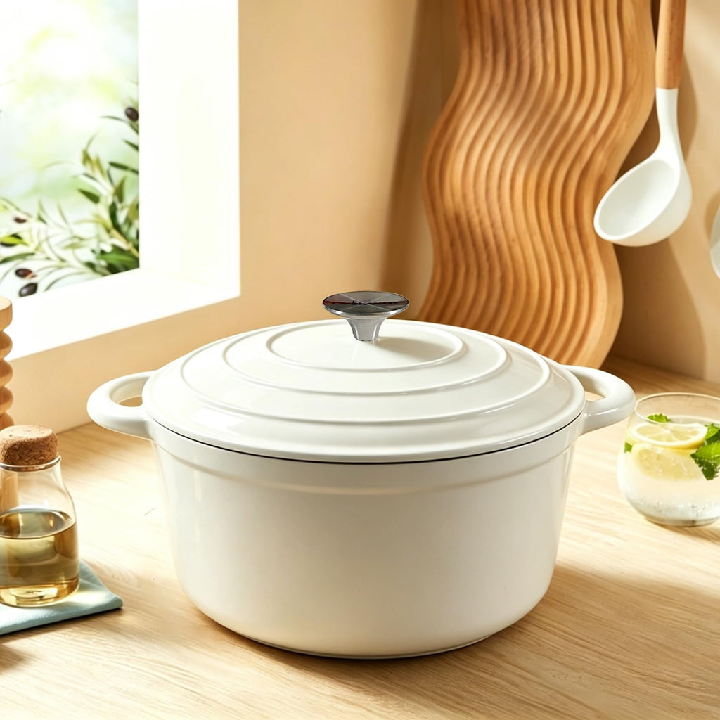 6 Quart Enameled Cast Iron Dutch Oven with Lid, Heavy Duty Cast Iron Pot for Braising, Stews, Roasting, Soup