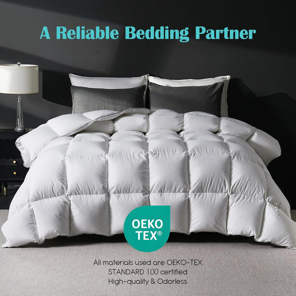 Goose Feather Down Fiber Comforter King, 100% Cotton Cover Ultra Soft Fluffy Duvet Insert King