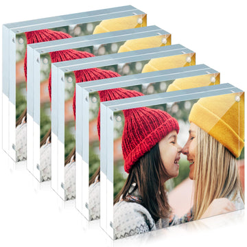5 Pack Acrylic Frame 6x6, 20% Thicker, 24mm Thick Frameless Clear Square Picture Frame, Double Sided Magnetic Photo