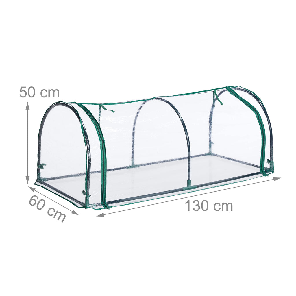 Foil Greenhouse, Plug-in System, Roll-Up Door, H x W x D: 50 x 130 x 60 cm, Steel & PVC, Transparent, Green