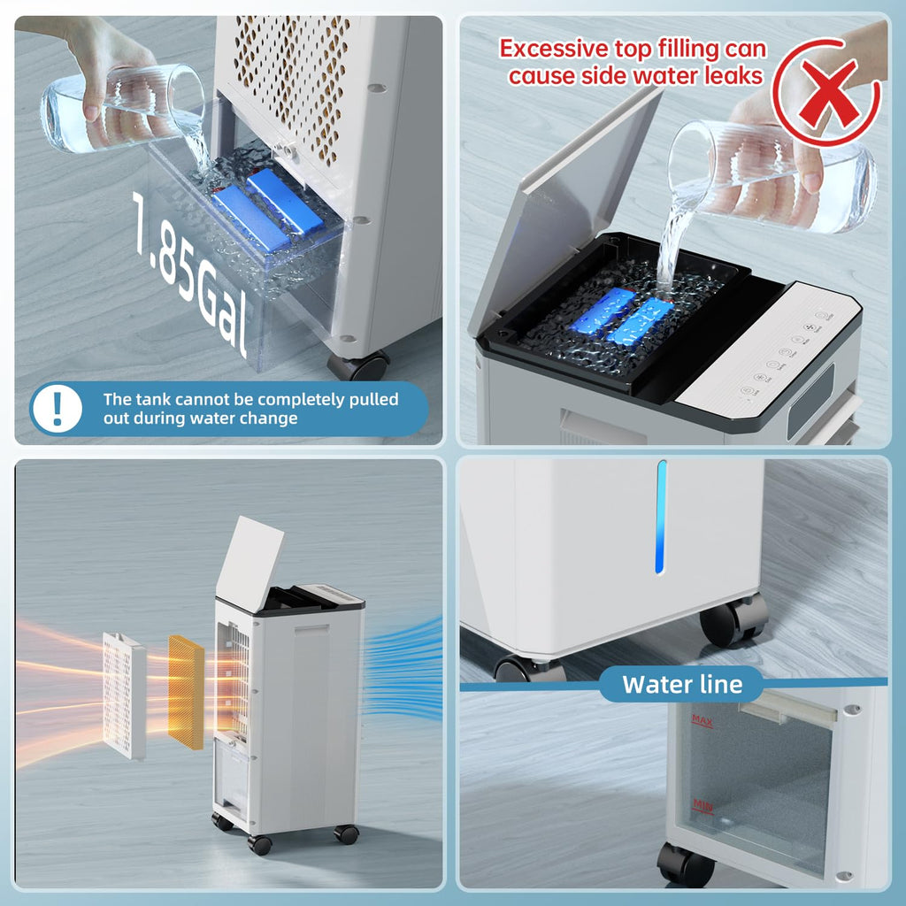3-in-1 Evaporative Swamp Cooler, Windowless Portable Air Conditioner with Remote, 4 Modes & 3 Speeds, 12H Timer, Child Lock