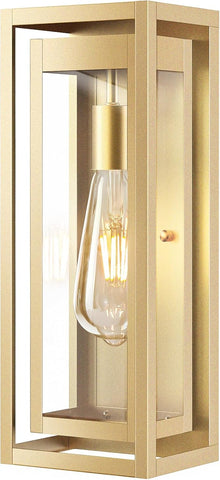 15" Large Gold Outdoor Light Fixture Wall Mount, Waterproof Outdoor Sconces, Modern Wall Lights with Clear Glass Shade for Front Door, Porch, Garage, 1 Pack A123-B0D9VTB9DF