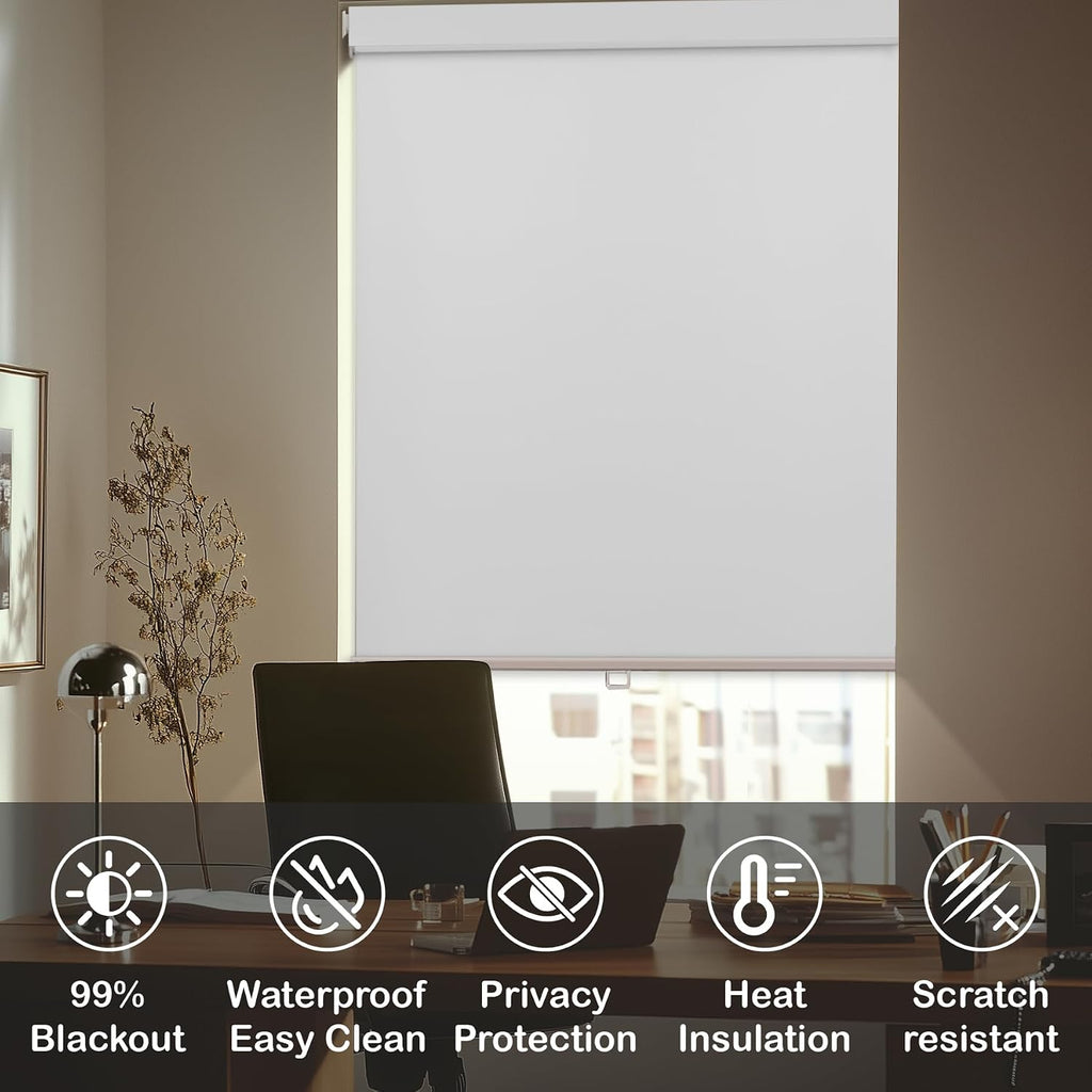 No Drill Cordless Blackout Roller Shades with Valance, Waterproof UV Protection Privacy Drilless Easy Install Blinds