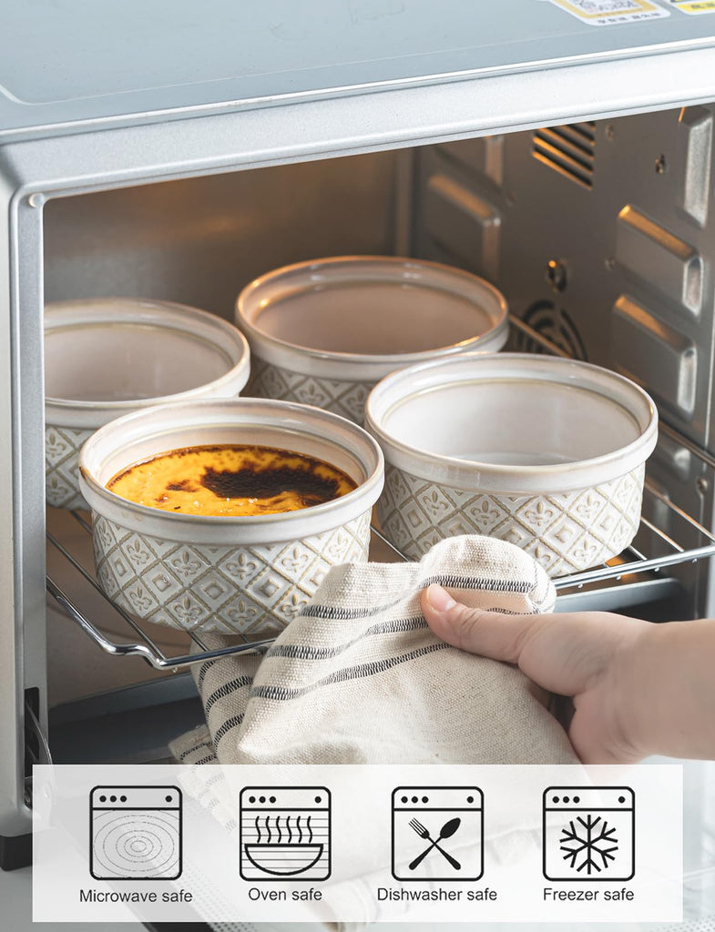 Ceramic Souffle Small Baking Dishes for Oven, 16oz Charcuterie Bowls Creme Brulee Set with Lids, Pudding Custard Cups