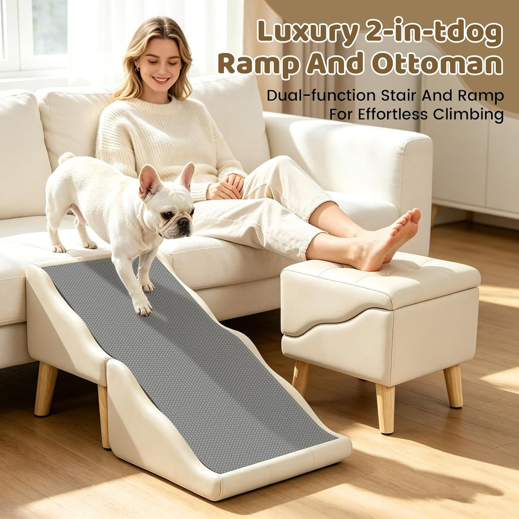 Dog Stairs for Small Dogs 16" H, Foldable 2-in-1 Ottoman Dog Ramp for Couch