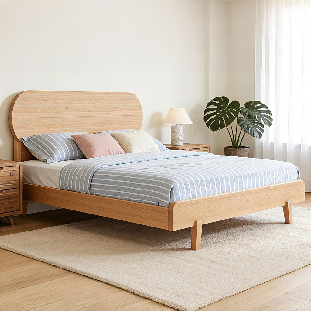 Queen Bed Frame with Headboard & Low Footboard, Bamboo Queen Size Bed Frame with Wood Slats Support 800LBS, Japanese