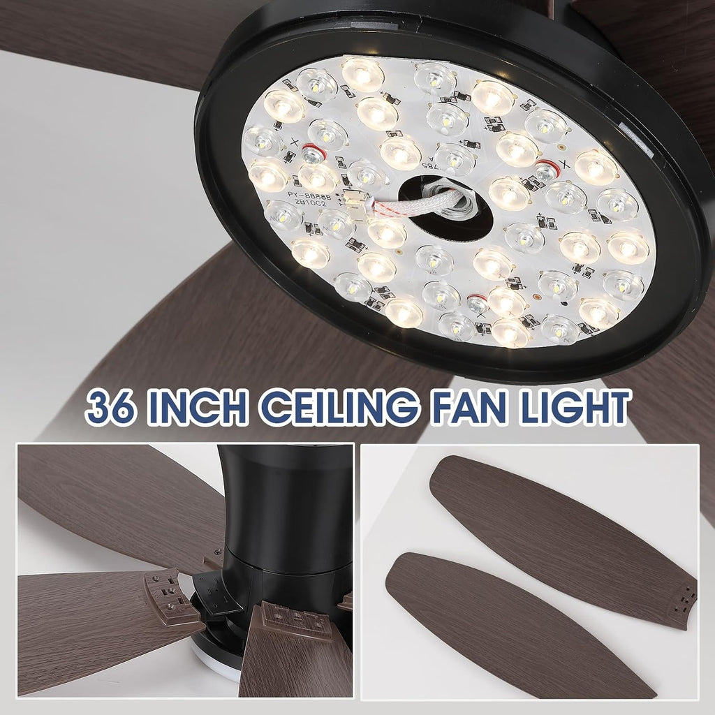 Ceiling Fans with Lights-42 Low Profile Ceiling Fan with Light and Remote/APP Control,Flush Mount,DC Reversible,LED Dimmable Modern Ceiling Fans for Bedroom,Indoor/Outdoor Patio Use(Brown) A101-B0CZHK7SH1