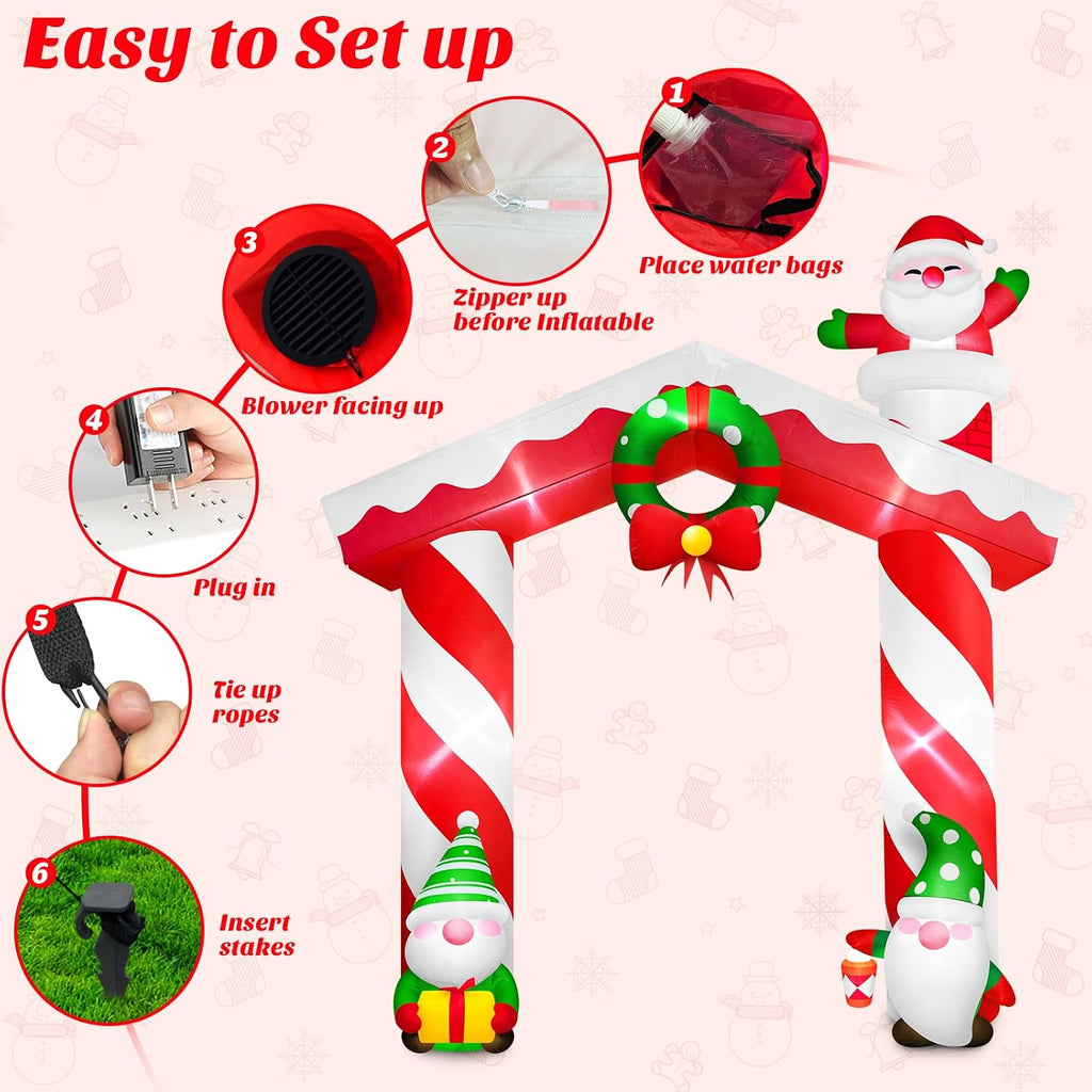 10FT Christmas Inflatable Gnomes and Santa Arch Outdoor Decoration