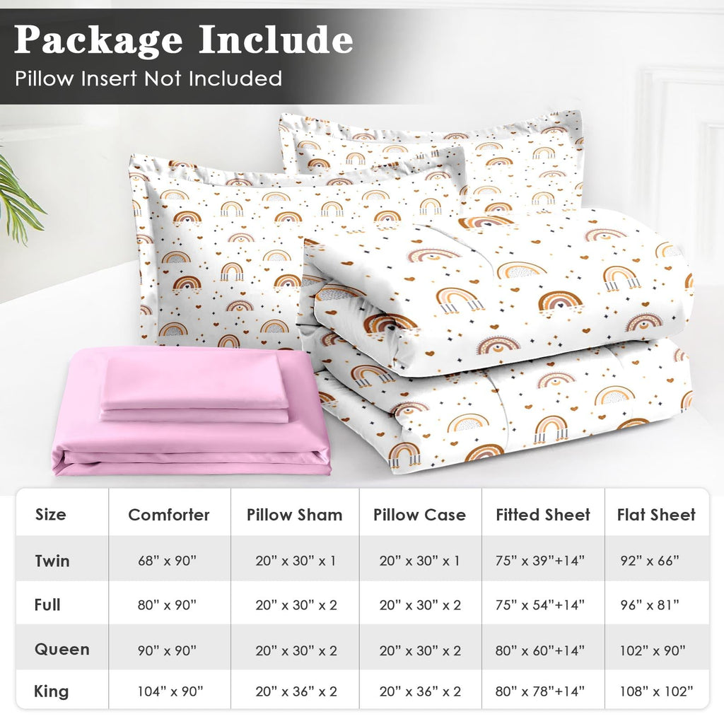 King Comforter Set with Sheets, 7 Pieces Boho Rainbow Bedding