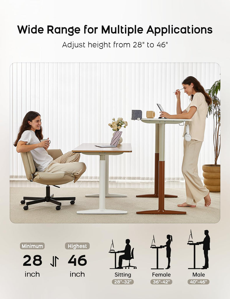 Electric Standing Desk, Height Adjustable Desk with Round Tube Legs, 48 x 24 Inches Memory Sit Stand up Desk, Home
