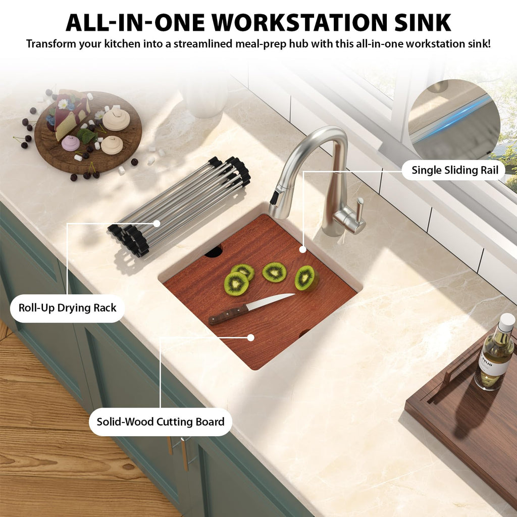 Square Undermount Bar Sink 15x15 Inch Single Bowl Undermount Kitchen Sink 16 Gauge Stainless Steel Bar Prep