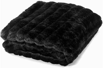 Plush Channel Mink Faux Fur Throw Blanket with Minky Cuddle Fur Lining Ribbed Mink Luxury Fur 60"x72"