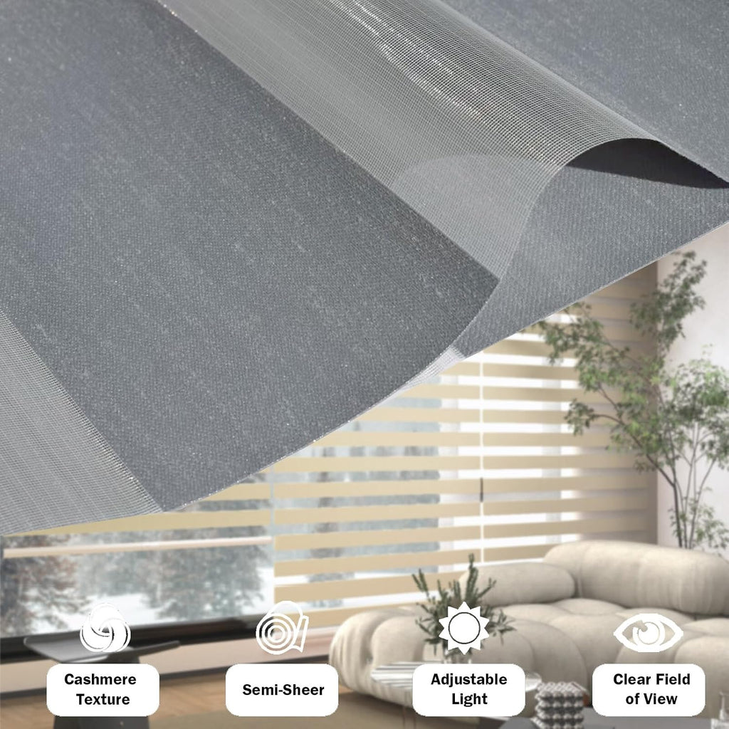 Zebra Blinds for Windows (27" W x 72" H, Grey) Zebra Roller Window Shades, Corded Dual Layer Light Filtering Privacy
