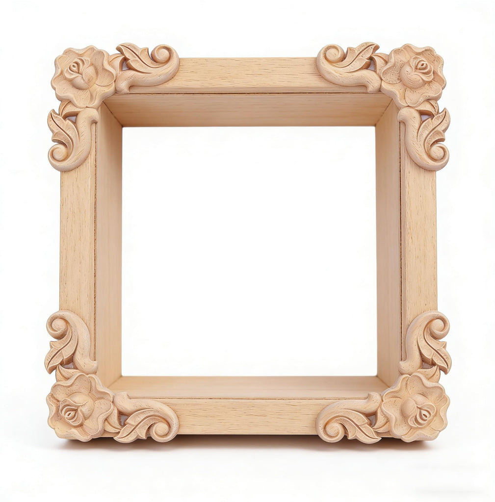 8PCS Unfinished Wood Rosettes Appliques Onlay Furniture Onlay Corner Decoration (Dia-6cm/2.36"), Unpainted Corner