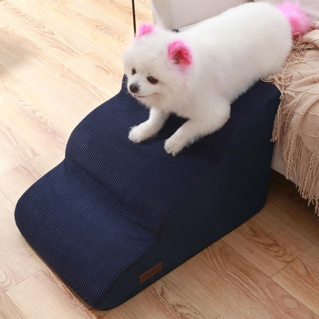 Dog Stairs and Steps for Beds Or Couches, 3-Step Pet Stairs & Steps for Small Dogs and Cats, Soft and Non-Slip Dog