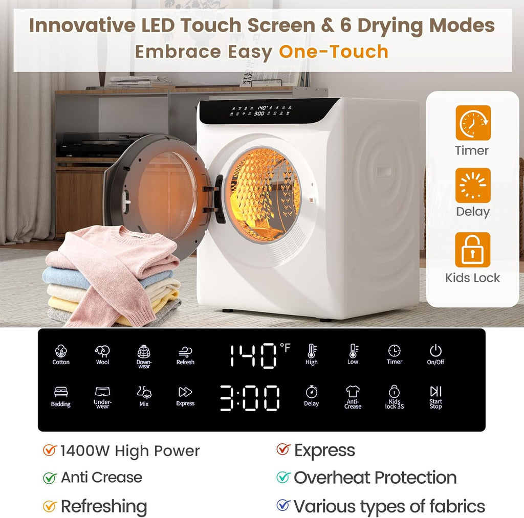 Portable Washer and Dryer Combo Set, 28Lbs Full-Automatic Washing Machine and 2.8 Cu.Ft Portable Clothes Dryer with 10