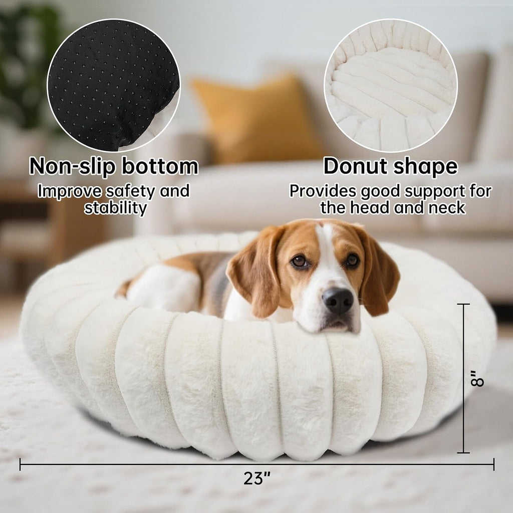 Donut Small Medium Dog Bed Washable Kitty & Puppy Bed, White
