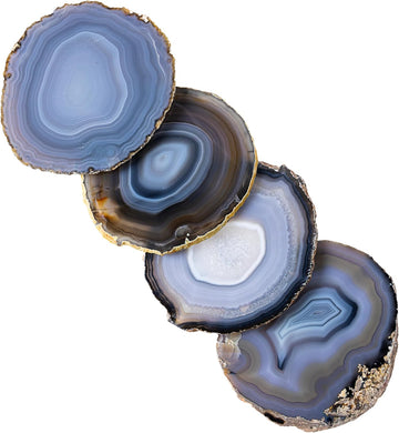 Natural Agate Stone Coasters Polished Geode Drink Mats for Dining & Coffee Table & Kitchen Decor No Dye - Set of 4