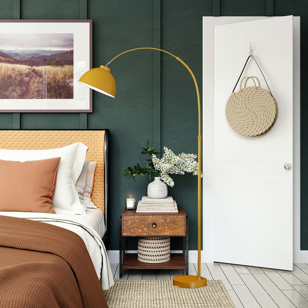Modern Arc Yellow Floor Lamp,Tall Reading Lamps Floor Standing,Adjustable Macaron Color Floor Lamps Bedroom and Office