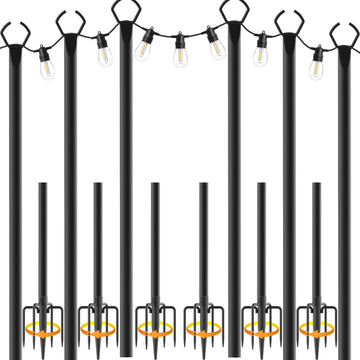 6 Pack String Light Poles, 10 Ft Light Poles for Outside String Lights, Outdoor Lights Pole with Fork, Metal Poles Stand