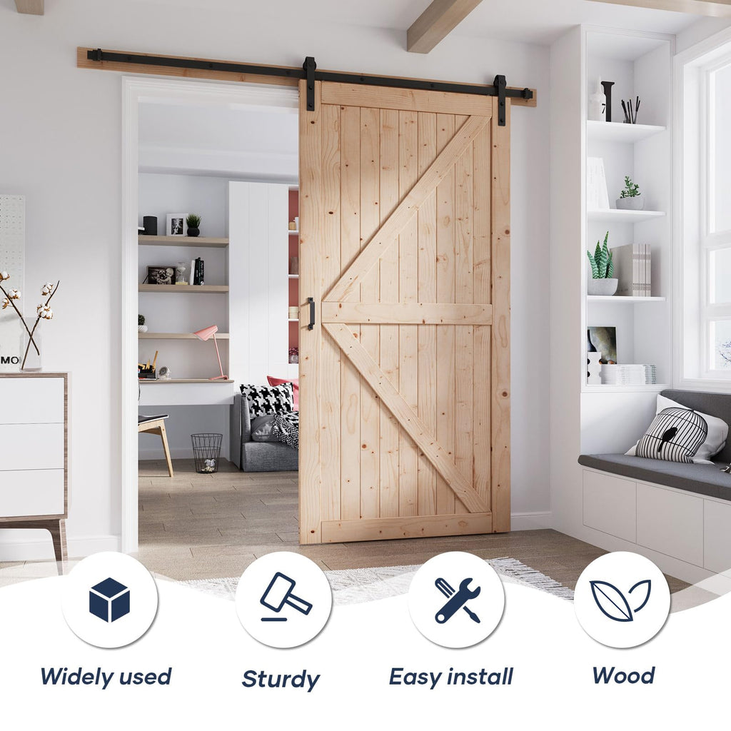 40x96 Wood Sliding Barn Door with Hardware, K Shape