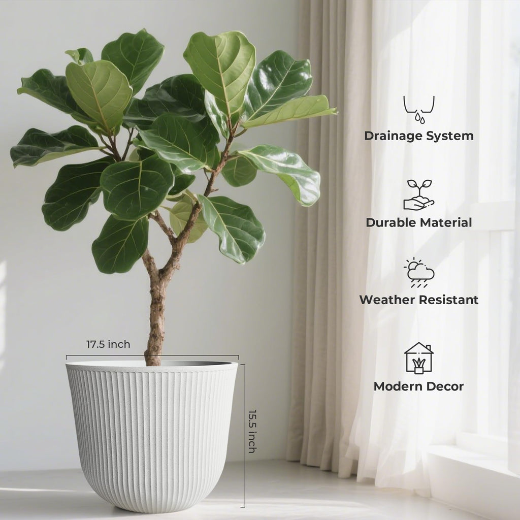 Plastic Round Large Planters, Set of 2 White Plant Pots