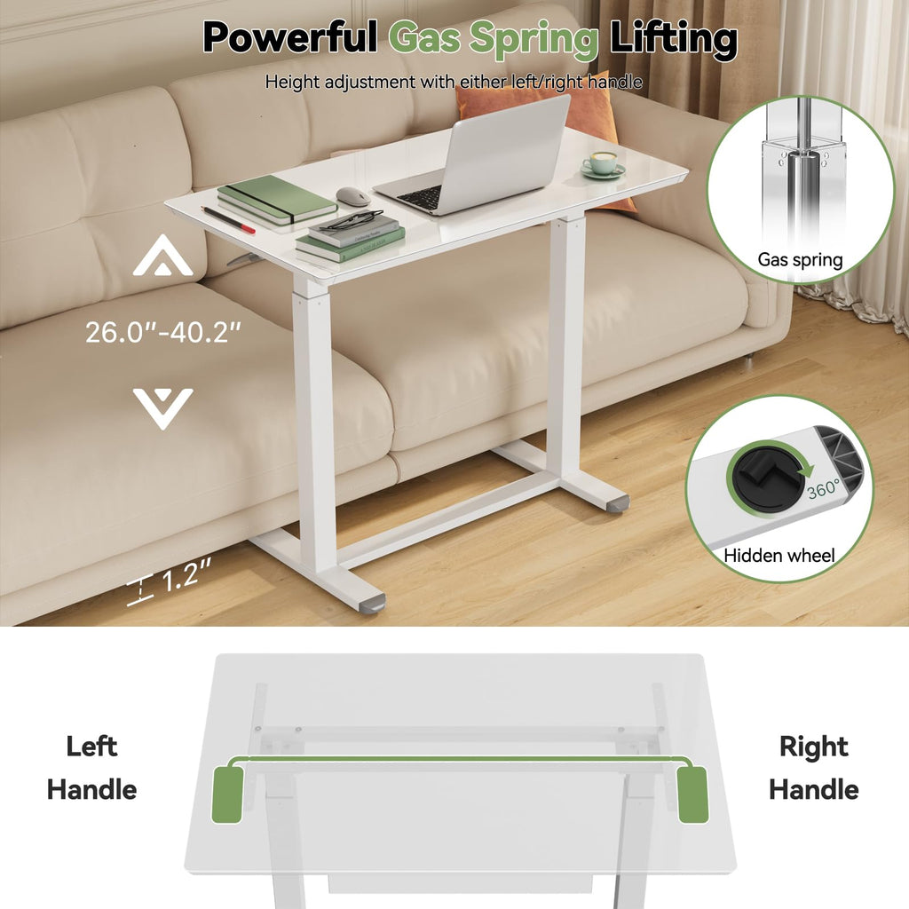 35inch Glass Standing Desk, Height Adjustable with Drawer