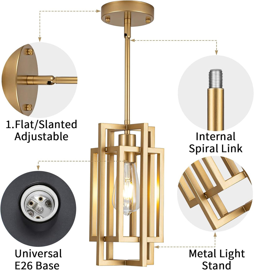Farmhouse Pendant Light Fixtures, Gold Modern Pendant Lights 59'' Adjustable Small Square Pendant Ceiling Hanging