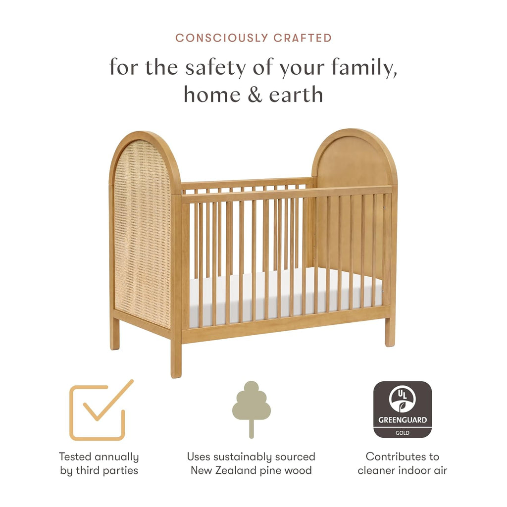 Bondi Cane 3-in-1 Convertible Baby Crib, Honey with Natural Cane | GREENGUARD Certified - Convertible to Toddler Bed