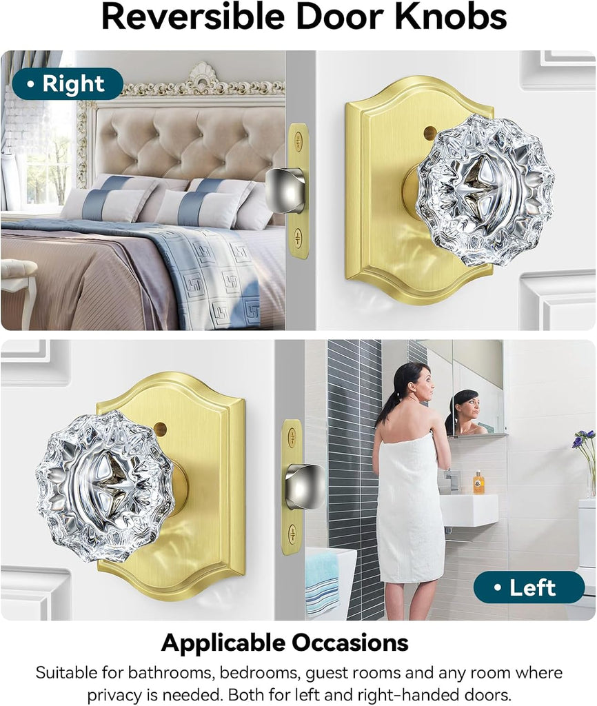 Glass Door Knobs, Privacy Gold Door Knob Interior, 1 Pack