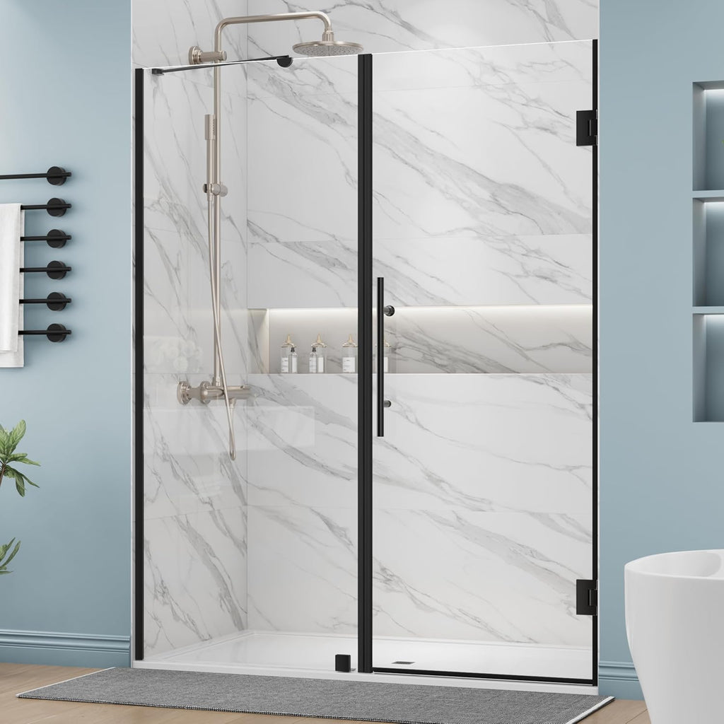 60-60.5" W x 72" H Frameless Glass Shower Door Adjustable, Hinged Shower Door with Ultra Clear Tempered Glass