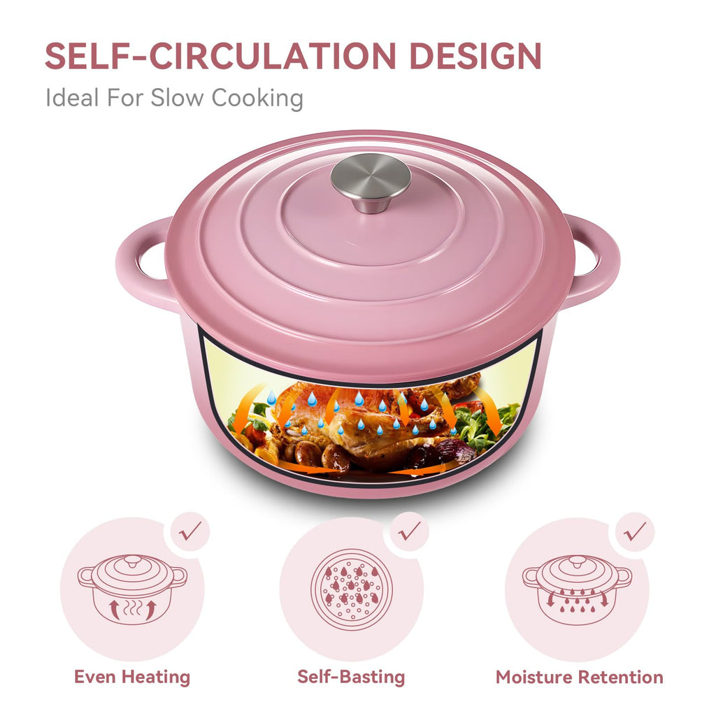 6 Quart Enameled Dutch Oven Pot with Lid, Cast Iron Dutch Oven with Dual Handles for Bread Baking, Cooking, Non-stick