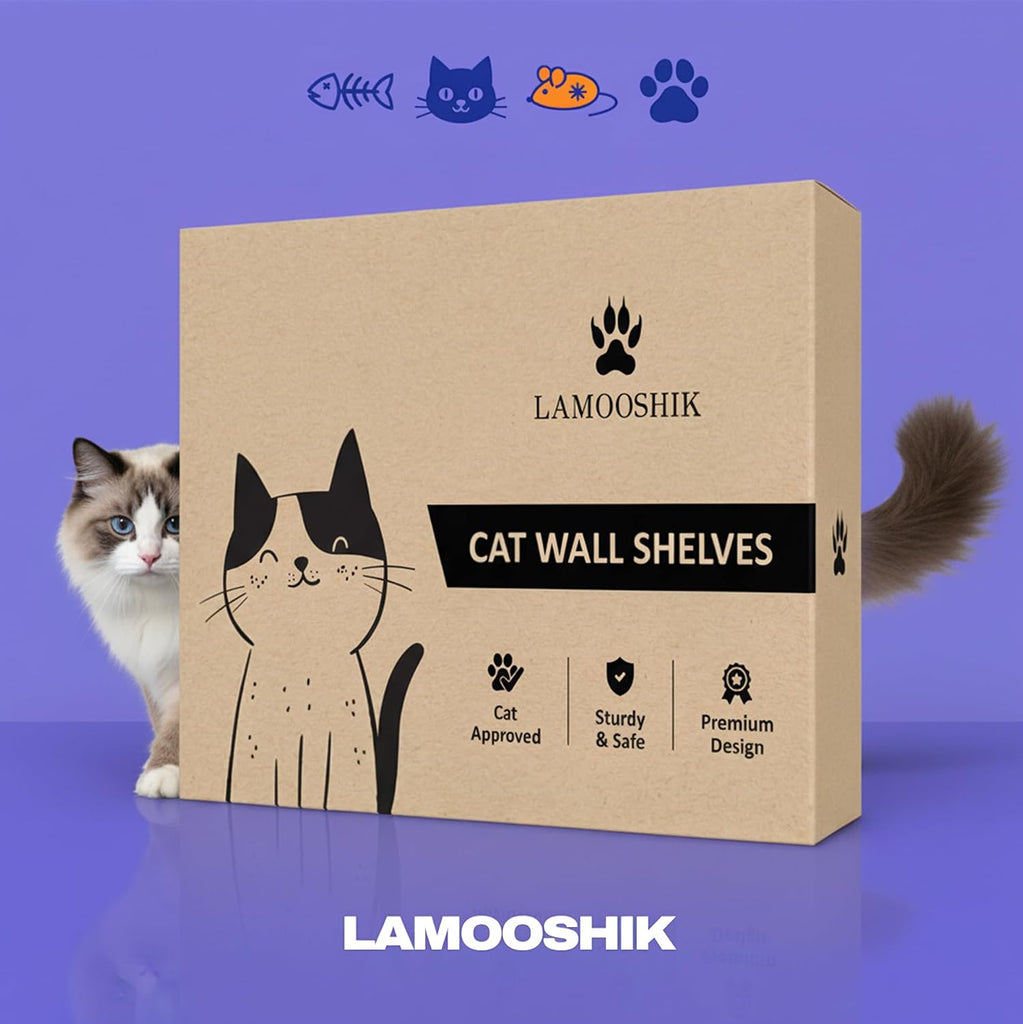 Cat Wall Shelves, Natural Floating Cat Furniture with Bed & Steps