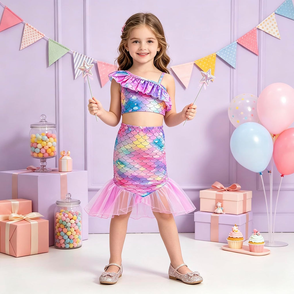 Girls Swimsuit 3 Pcs Bathing Suits Tankini Set with Cover Ups Skirt 7