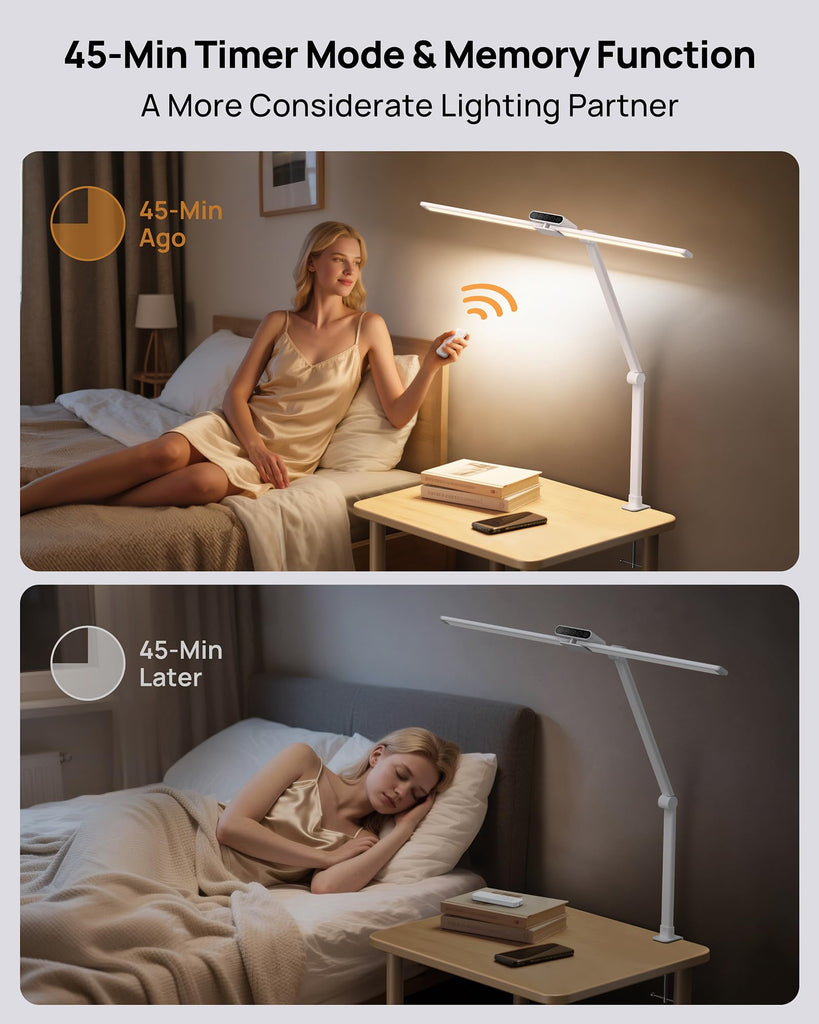 LED Desk Lamp with Clamp, 29.55'' Tall Desk Light with Remote, White