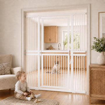 73.6" Extra Tall Cat Gate, Adjustable 29.5"-51" Wide, Clear Acrylic Top and Metal Bar Bottom, Auto-Close Walk-Through