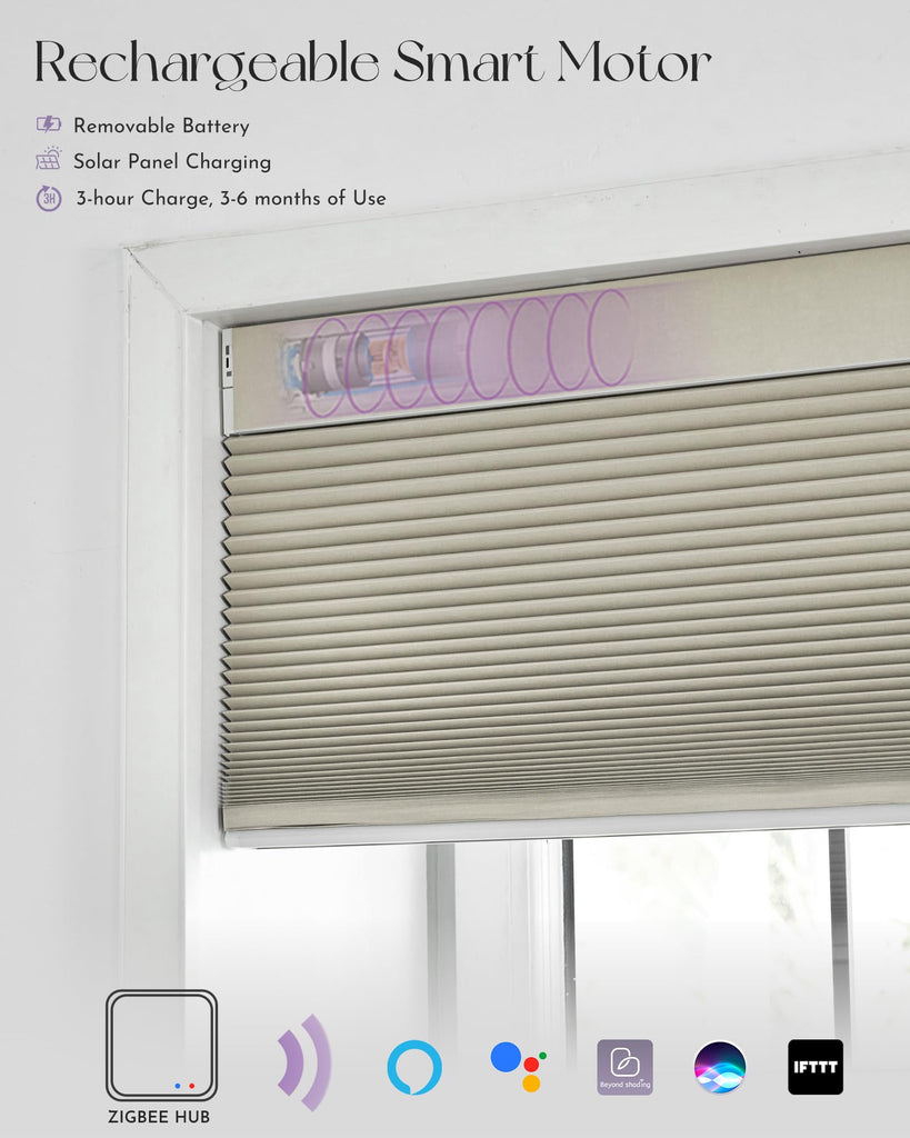 Motorized Blackout Cellular Shades, Custom Size, Beige