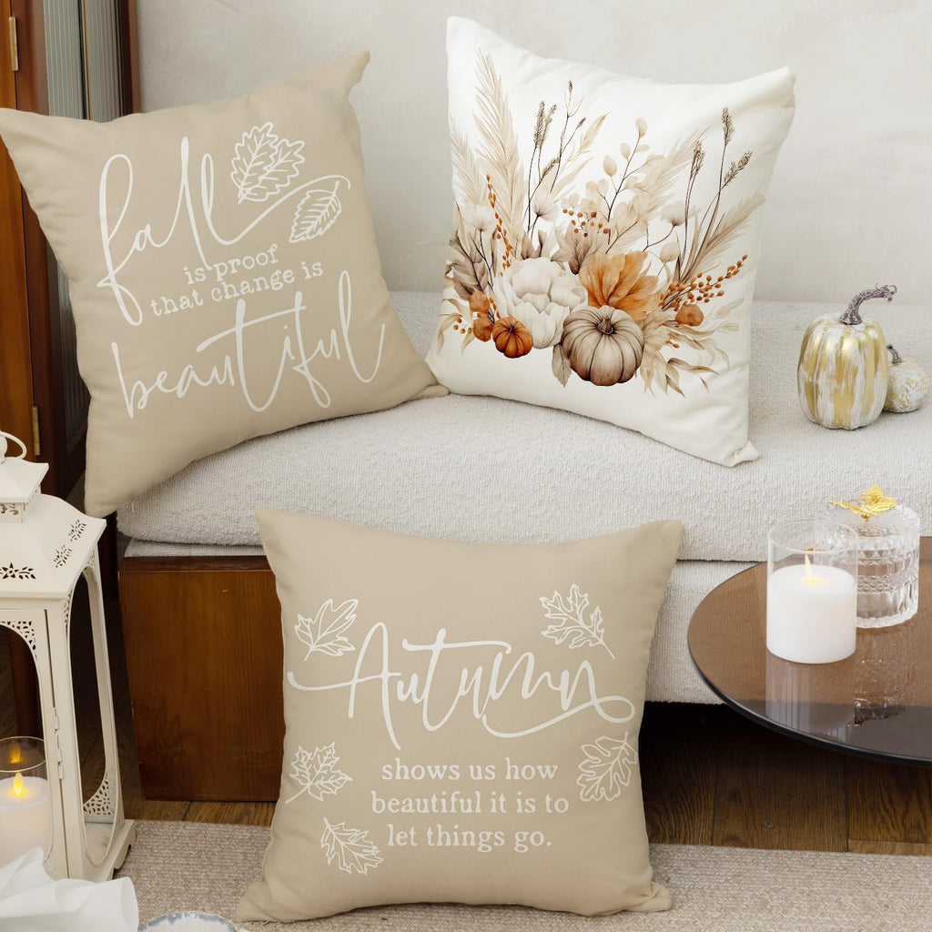 Fall Pumpkin Khaki Throw Pillow Covers Thanksgiving Home Decor - Set of 4