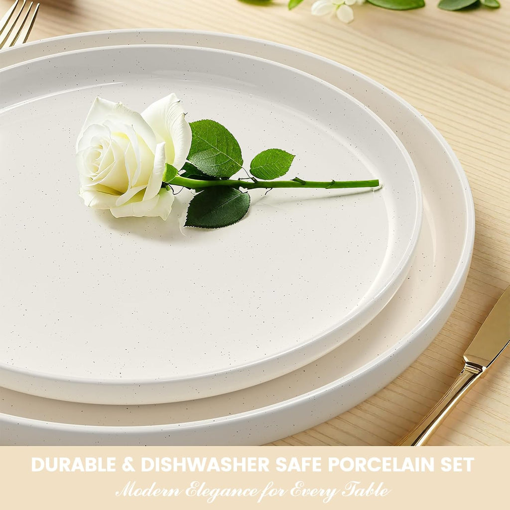 Plates and Bowls Sets, Scratch Resistant Dinnerware Sets for 8, 24 Pieces Porcelain Ceramic Dishware Dishes Set