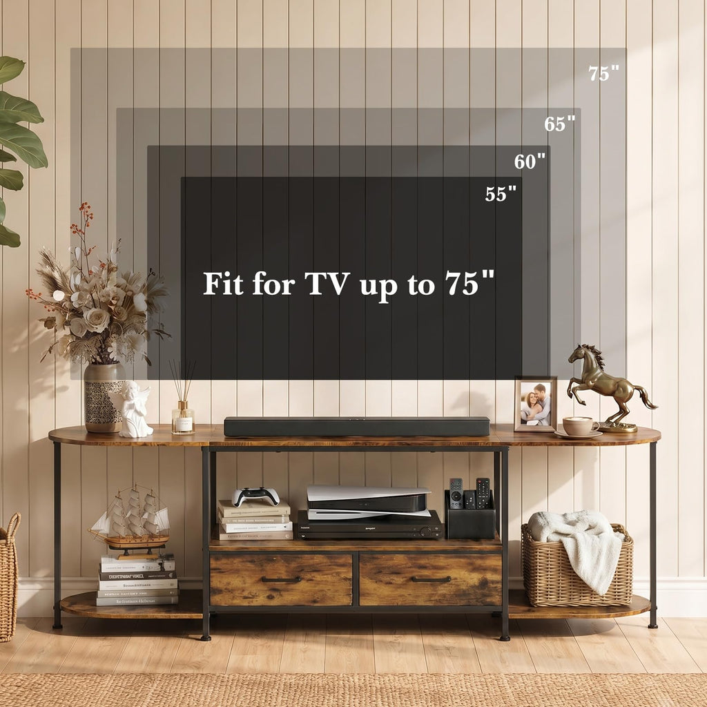 70.8" TV Stand for TVs up to 75 Inches, Curved Edge Media Console & Entertainment Center with 2 Fabric Drawers