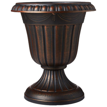 Large 16x18" Classic Traditional Plastic Urn Planter, Indoor/Outdoor Garden Plant Pot Garden Décor, Brushed Copper