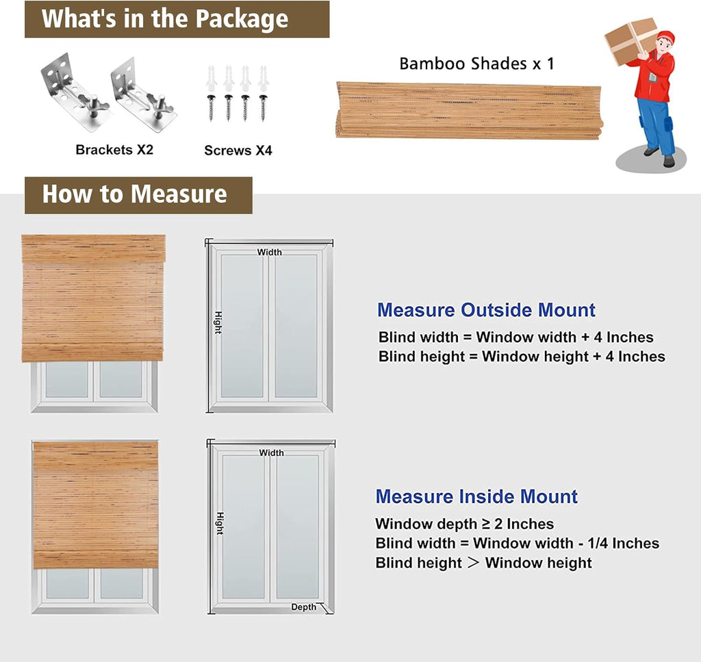 Bamboo Roman Shades, Easy Installation Oatmeal Woven Wood Shades, Cordless Custom Blackout Bamboo Window Shades for Doors Windows