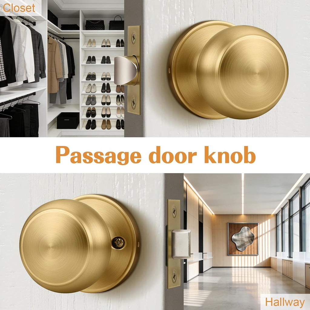 Champagne Bronze Interior Door Knob , Champagne Door Knobs Closet Door Knob, Passage Door Knobs with Round Ball Knob